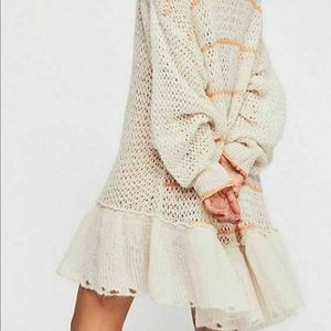 Free People Cream and Orange Sweater Dress